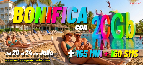 Bonifica con 20 GB, 165 minutos y 160 sms válidos por 35 dias